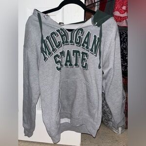 michigan state hand it neckline grey hoodie sweatshirt